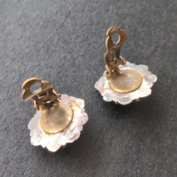 Antique 900 Silver Handmade Filigree Earrings With Ruby Red Cabochons - Picture 5 of 8